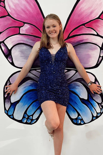 PM520,Sexy V-Neck Sequined Homecoming Dress