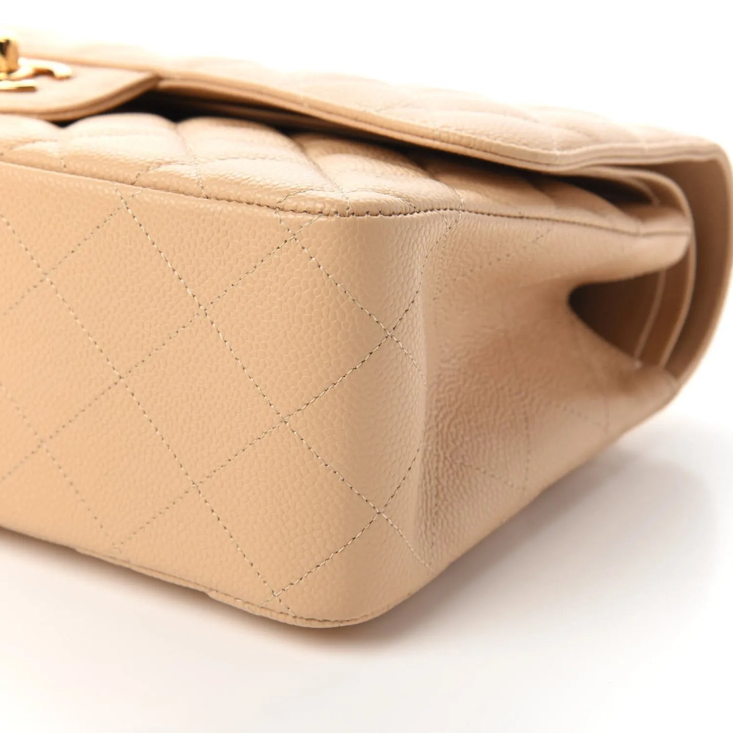 CHANEL Caviar Quilted Jumbo Double Flap Light Beige