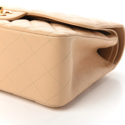 CHANEL Caviar Quilted Jumbo Double Flap Light Beige