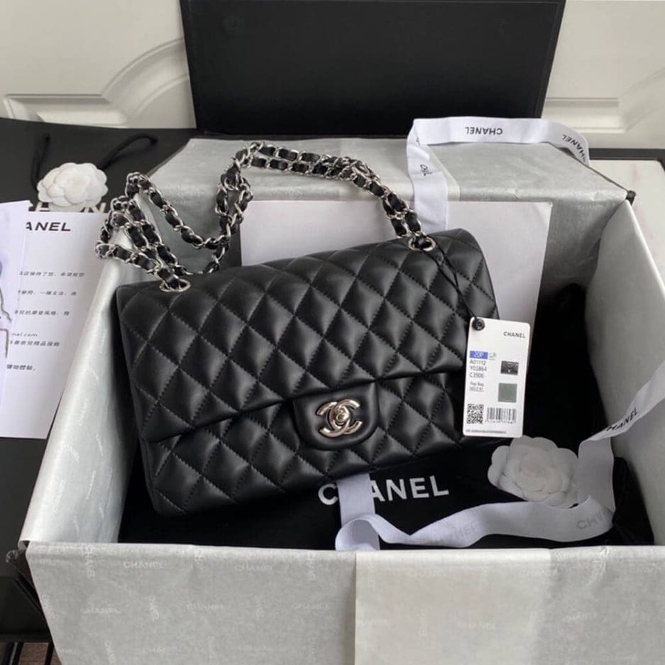 CHANEL CLASSIC HANDBAG Lambskin & Silver Metal