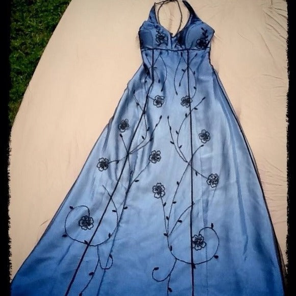 Blue Vintage Exquisite Elegant Beaded Suspender Long Satin Tulle Formal Ball Gown Evening Gown Party Dress Prom Gown gh3837