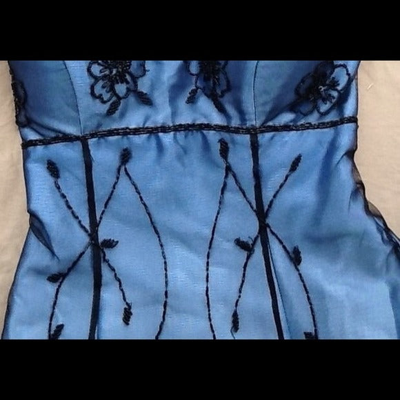 Blue Vintage Exquisite Elegant Beaded Suspender Long Satin Tulle Formal Ball Gown Evening Gown Party Dress Prom Gown gh3837