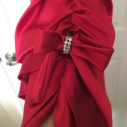 Hot Red Suspender Fashion Sexy Simple long Satin Ruffle Elegant Ball Gown Evening Dress Party Dress Homecoming Dress gh3234