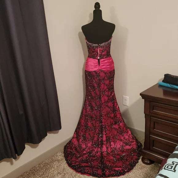 Pink Gorgeous Retro Fashion Elegant Exquisite Beaded Long Floor Length Trailing Princess Satin Ball Gown Evening Dress gh3447