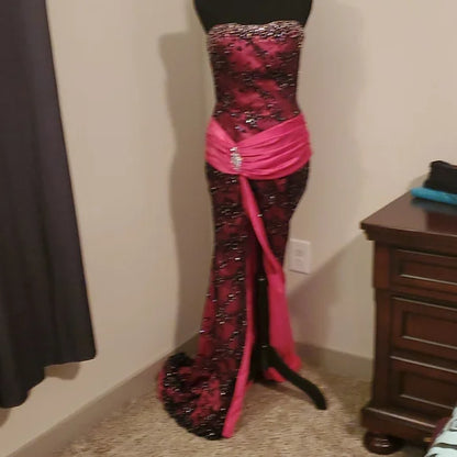 Pink Gorgeous Retro Fashion Elegant Exquisite Beaded Long Floor Length Trailing Princess Satin Ball Gown Evening Dress gh3447