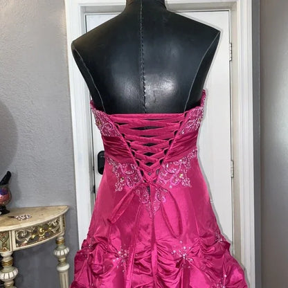 Pink Gorgeous Vintage Elegant Exquisite Beaded Long Satin Ball Gown Evening Dress Quinceanera Formal Dress gh3486