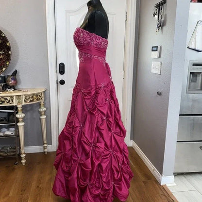 Pink Gorgeous Vintage Elegant Exquisite Beaded Long Satin Ball Gown Evening Dress Quinceanera Formal Dress gh3486