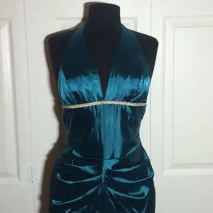 Blue vintage fashion elegant suspender long satin formal prom dress evening gown party dress gh3467