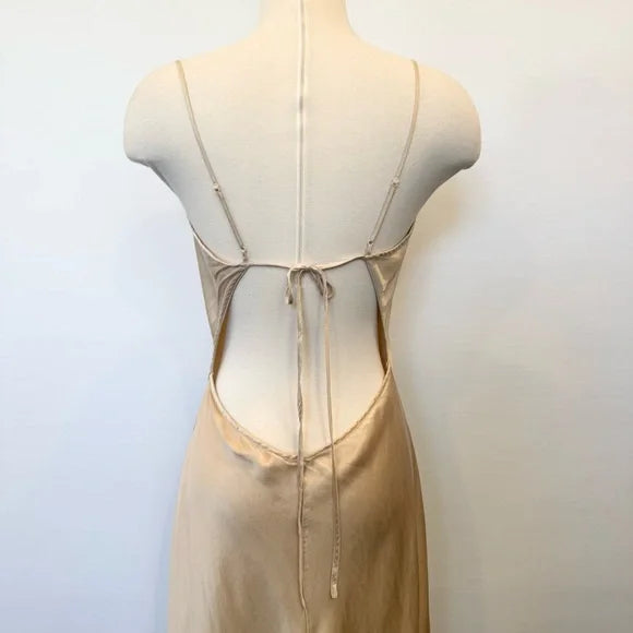 Champagne Victorian Style Exquisite Floral Embroidery Beading Spaghetti Strap Backless Long Satin Ball Gown Evening Dress Party Dress gh3924