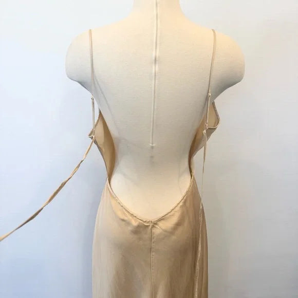 Champagne Victorian Style Exquisite Floral Embroidery Beading Spaghetti Strap Backless Long Satin Ball Gown Evening Dress Party Dress gh3924