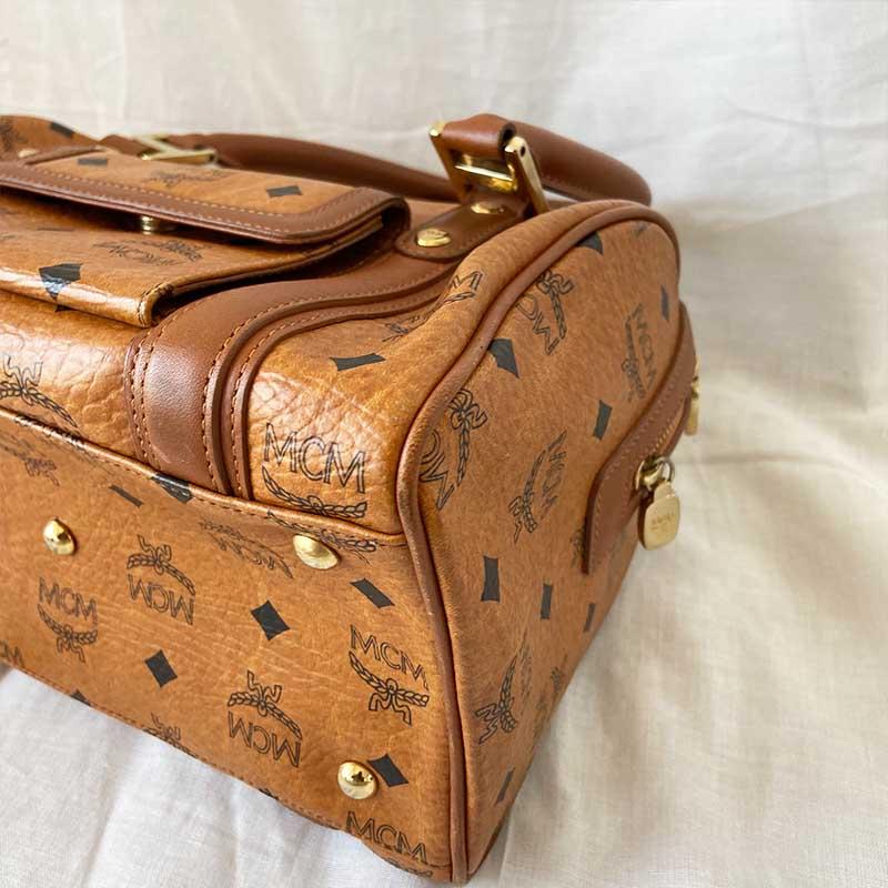 MCM Brown Visetos Leather Boston Bag