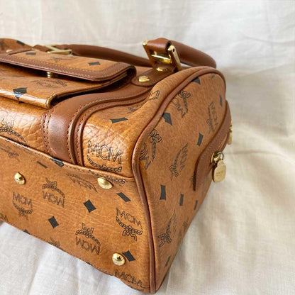MCM Brown Visetos Leather Boston Bag