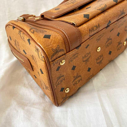 MCM Brown Visetos Leather Boston Bag