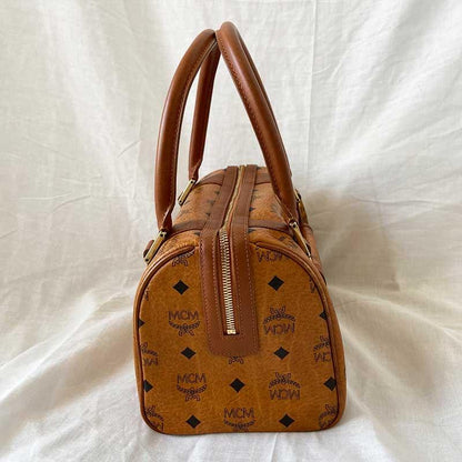 MCM Brown Visetos Leather Boston Bag