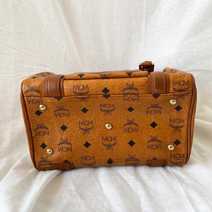 MCM Brown Visetos Leather Boston Bag