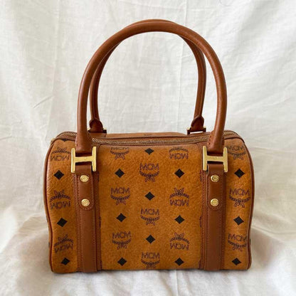MCM Brown Visetos Leather Boston Bag