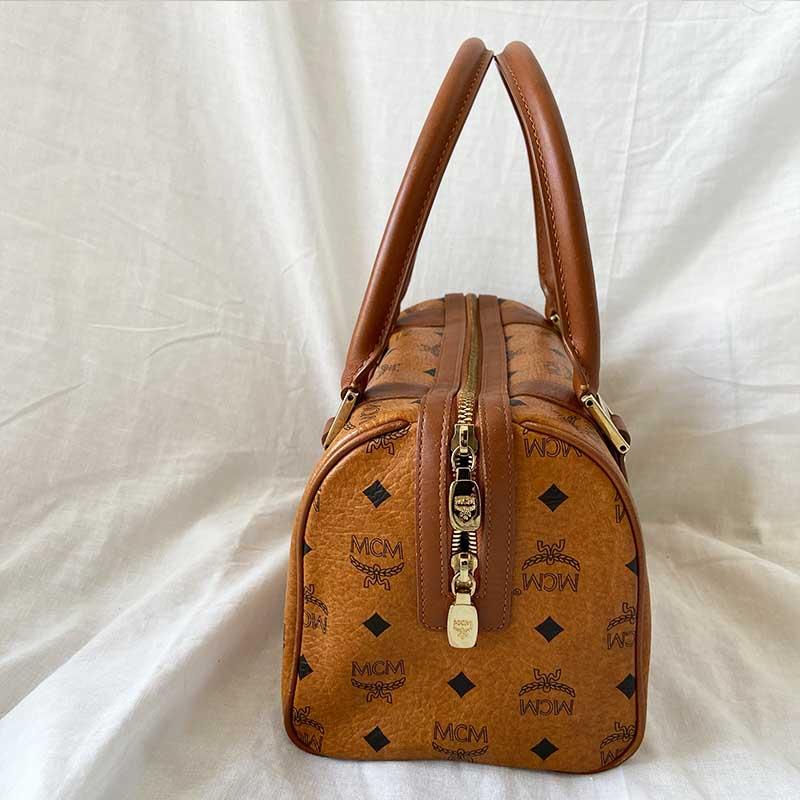 MCM Brown Visetos Leather Boston Bag
