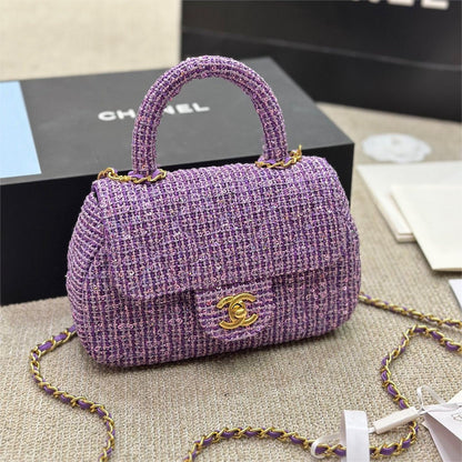 Chanel Mini Sequin Flap Bag With Top Handle Purple