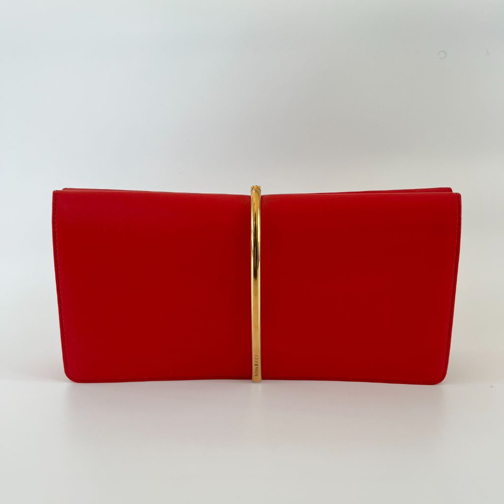 Nina Ricci Red Long Clutch With Gold Metal Detail