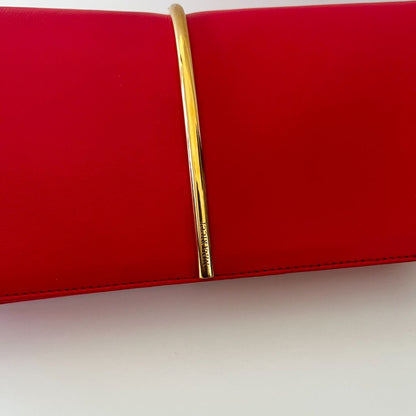 Nina Ricci Red Long Clutch With Gold Metal Detail