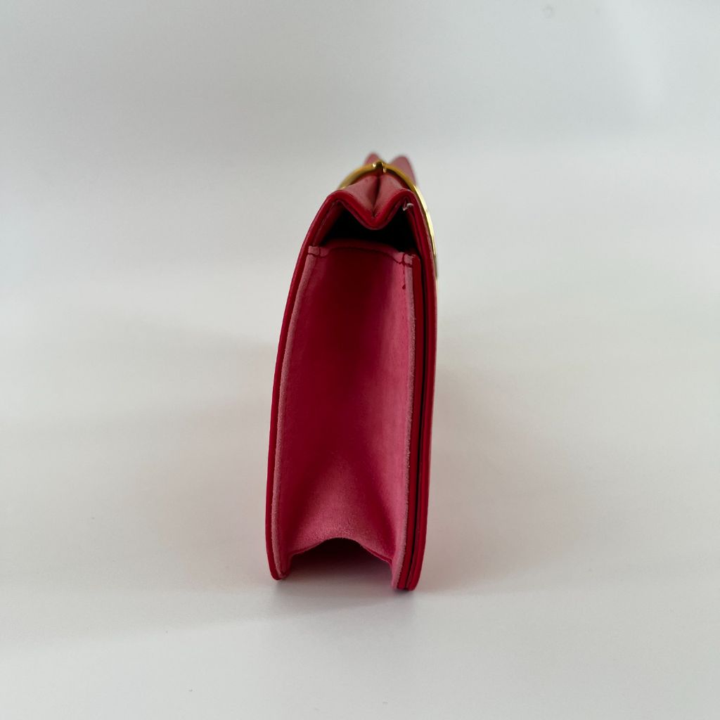 Nina Ricci Red Long Clutch With Gold Metal Detail
