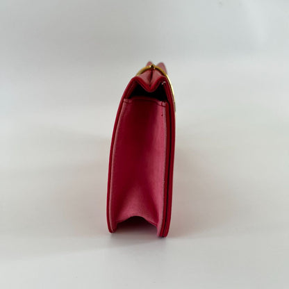 Nina Ricci Red Long Clutch With Gold Metal Detail