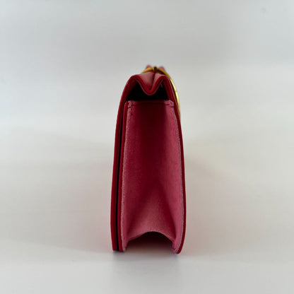 Nina Ricci Red Long Clutch With Gold Metal Detail