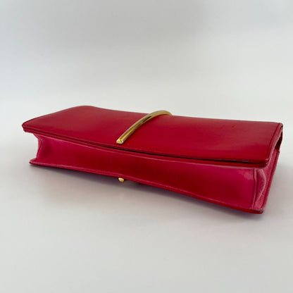 Nina Ricci Red Long Clutch With Gold Metal Detail