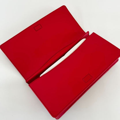 Nina Ricci Red Long Clutch With Gold Metal Detail