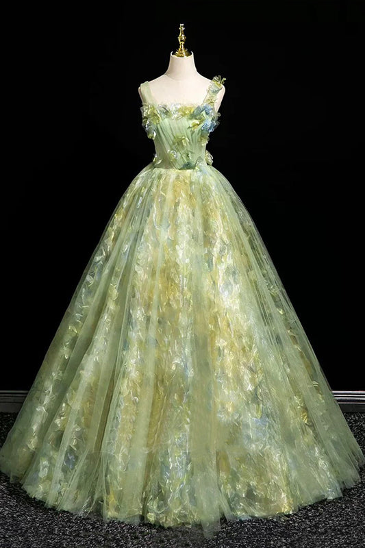 Green Tulle Long Prom Dress, Beautiful A-Line Evening Party Dress