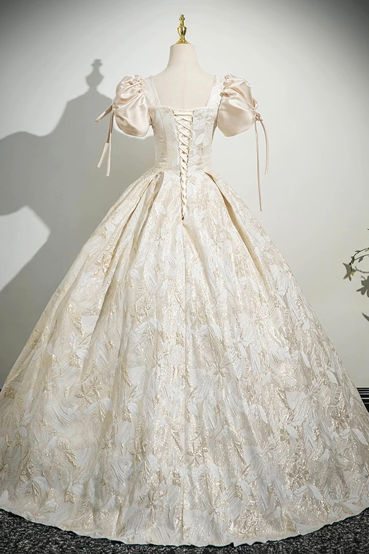 Champagne Satin Printed Pattern Long Prom Dress, Beautiful A-Line Party Dress