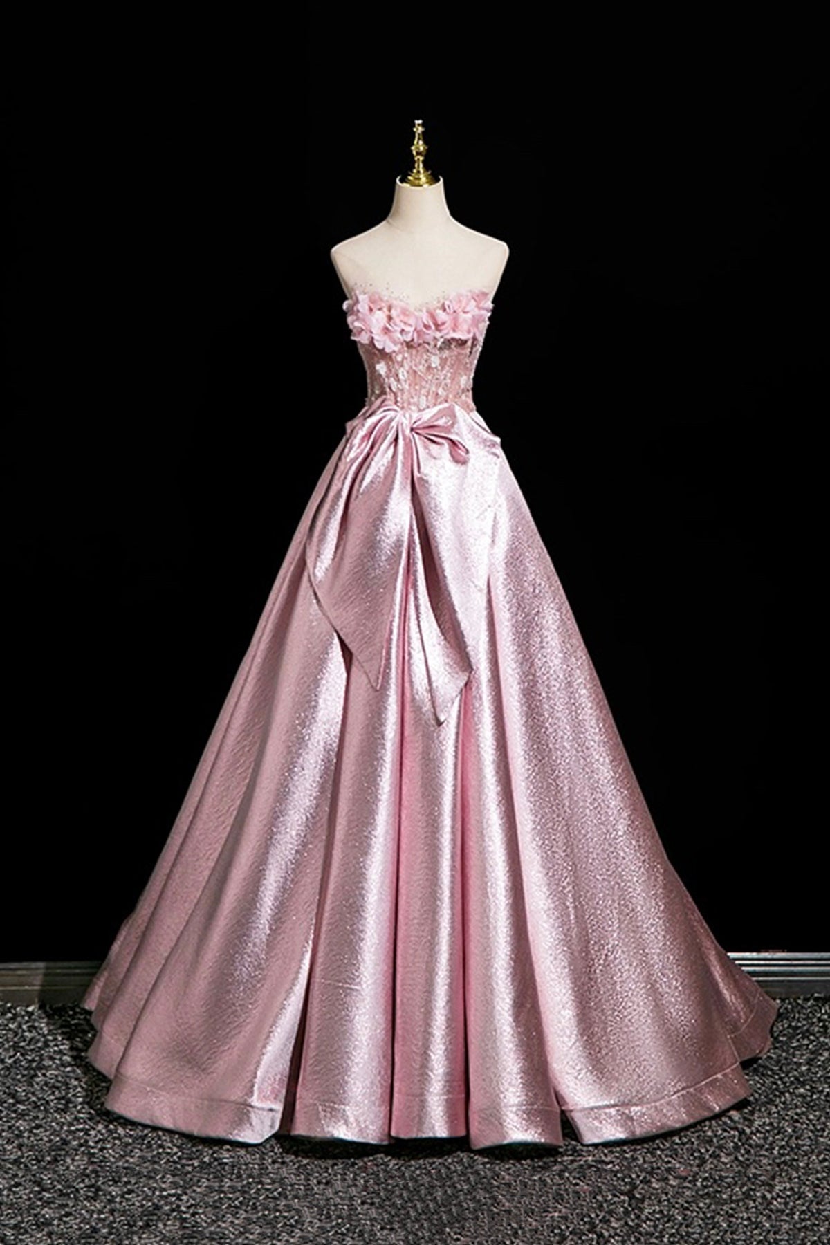 Pink Flower Satin Long Prom Dress, Beautiful Off the Shoulder Party Dress