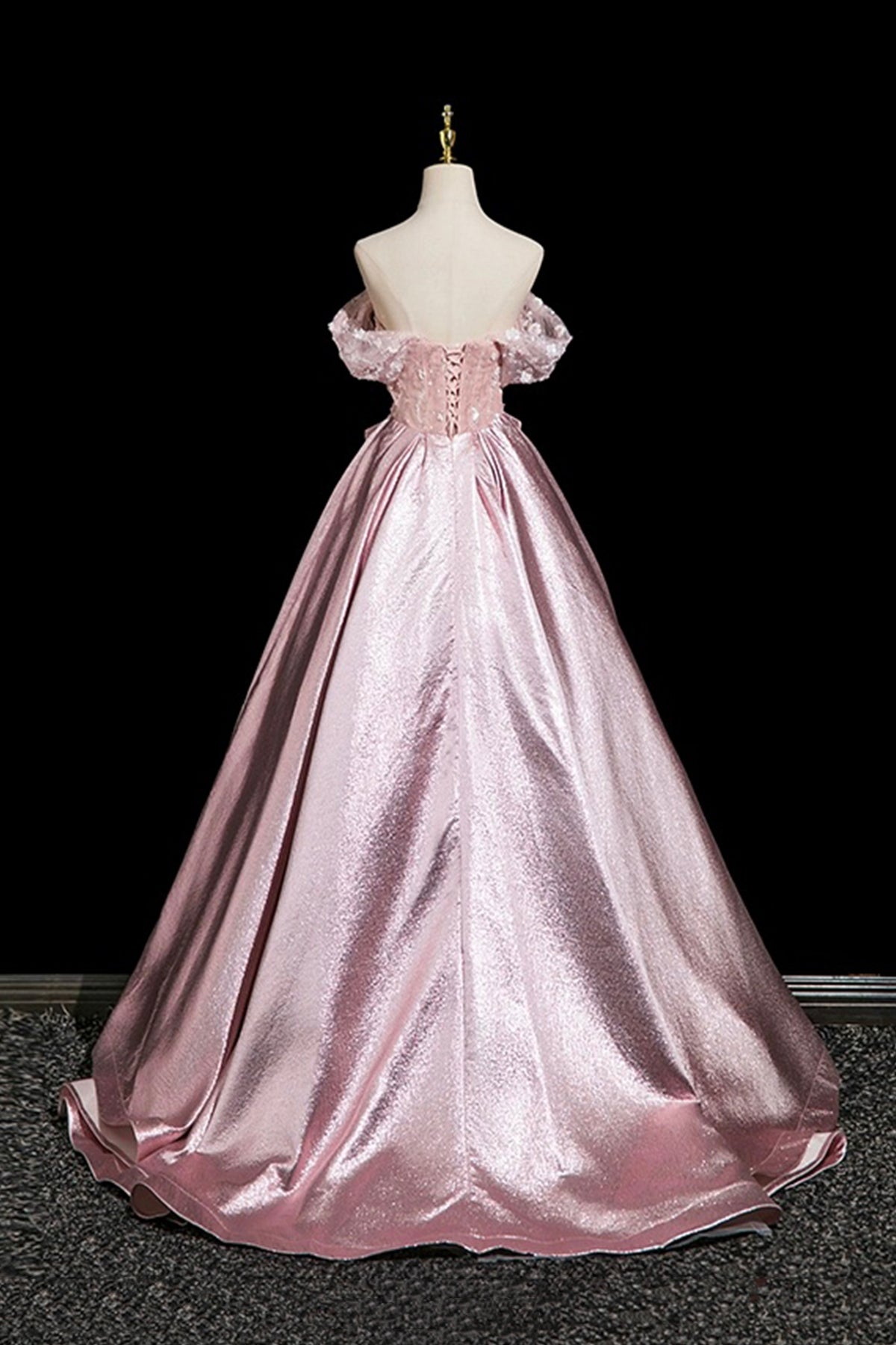 Pink Flower Satin Long Prom Dress, Beautiful Off the Shoulder Party Dress