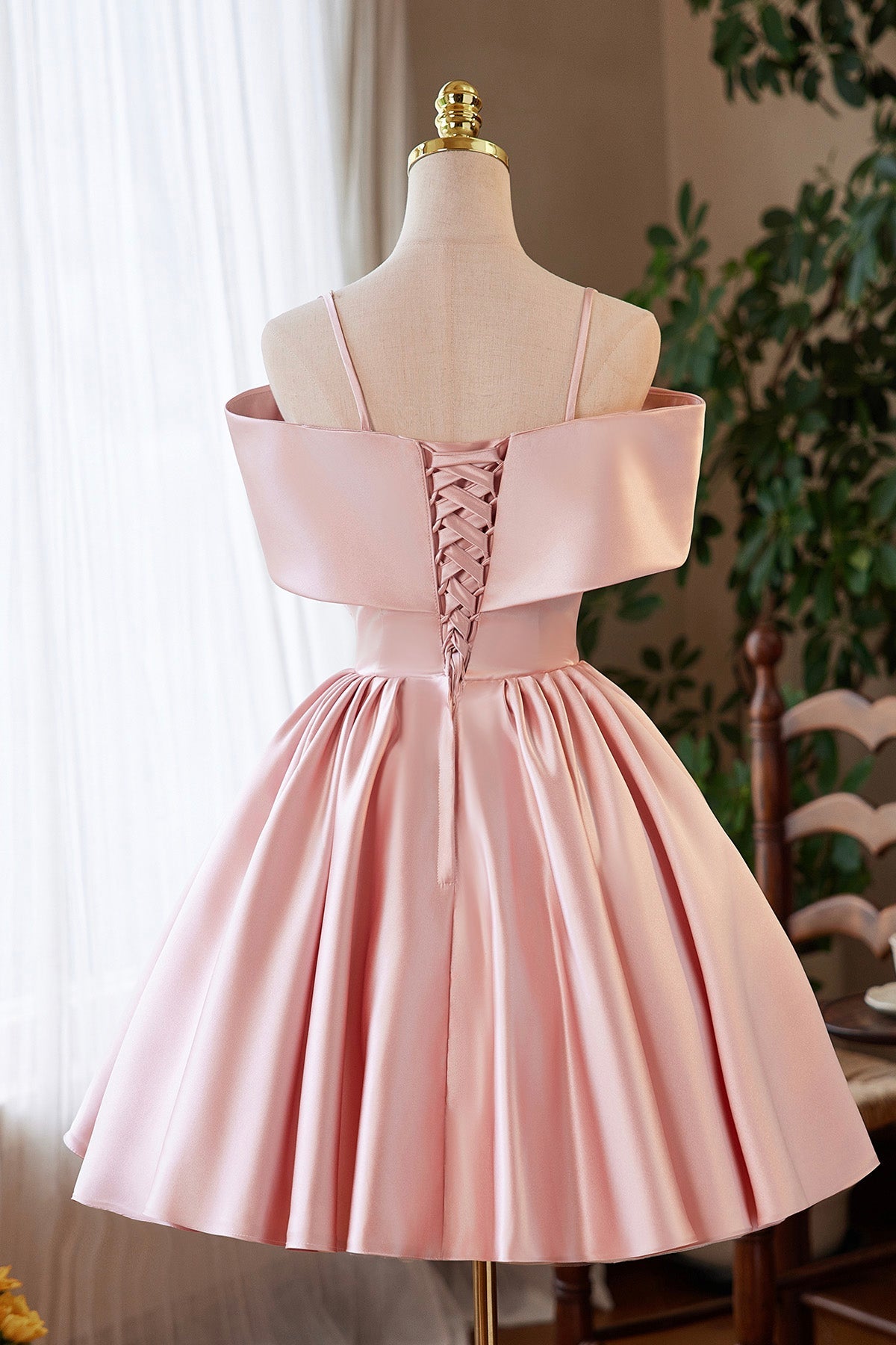 Pink Satin Long Prom Dress, Pink Off the Shoulder Homecoming Party Dress