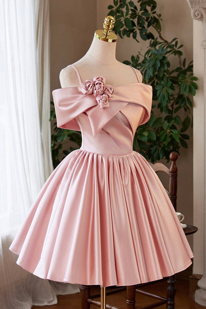 Pink Satin Long Prom Dress, Pink Off the Shoulder Homecoming Party Dress