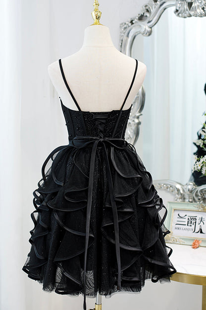 Lovely Spaghetti Strap Tulle Short Prom Dress, A-Line Homecoming Dress