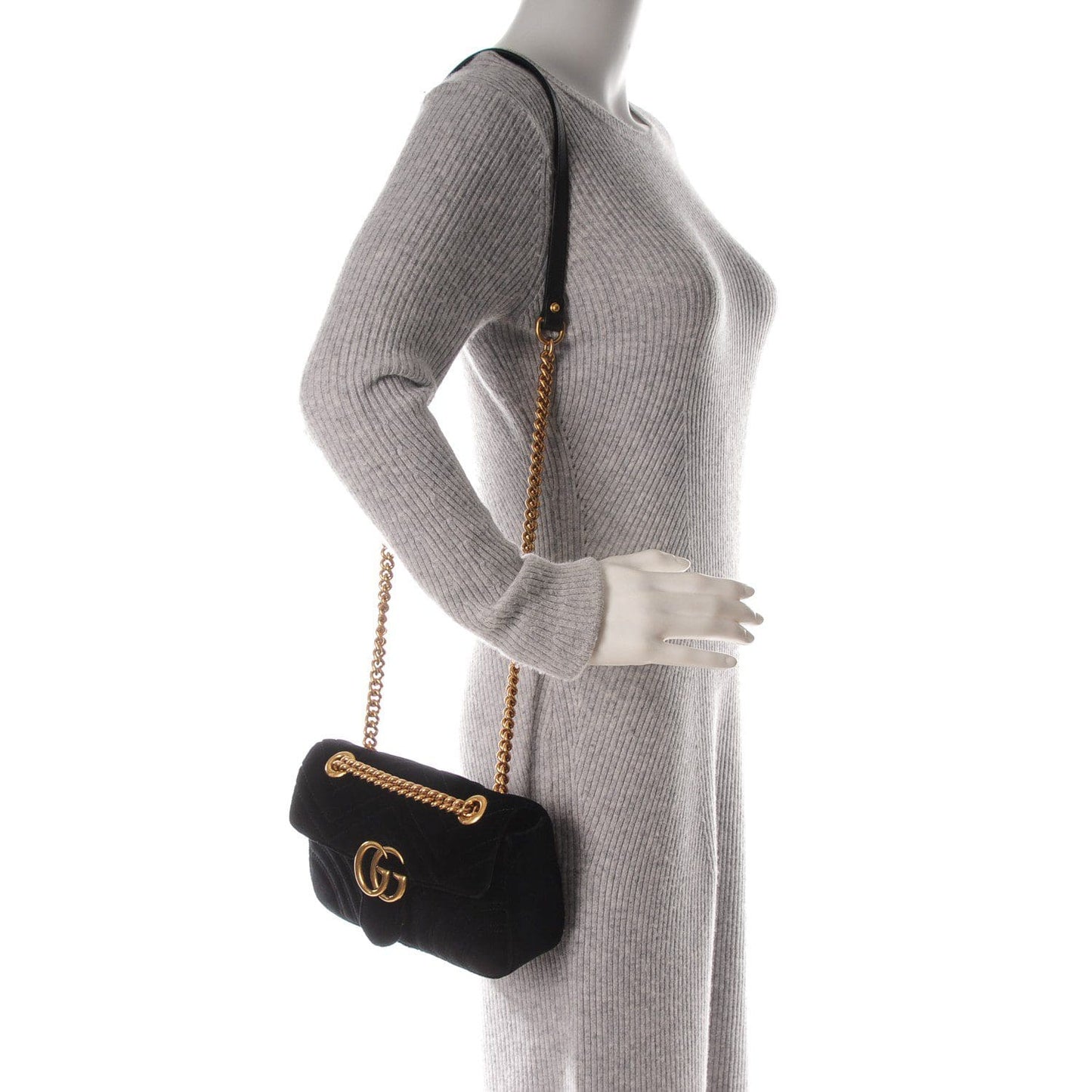 GUCCI Matelasse Velvet GG Marmont Mini Shoulder Bag (SHF-22601)