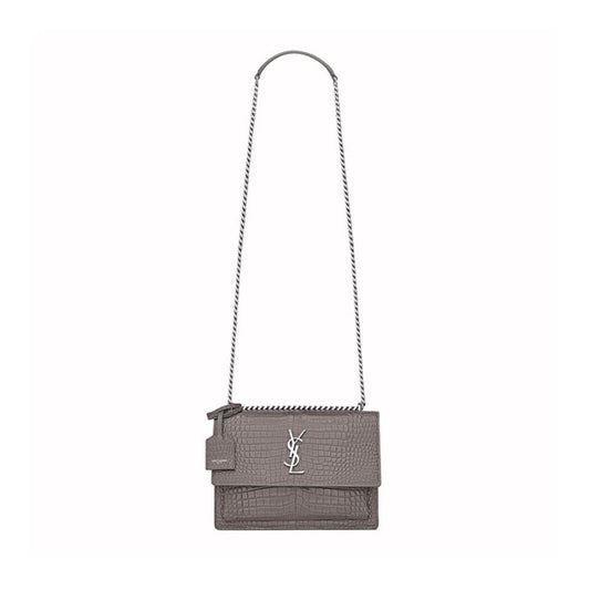 Saint Laurent Sunset Medium In Crocodile Embossed Shiny Leather