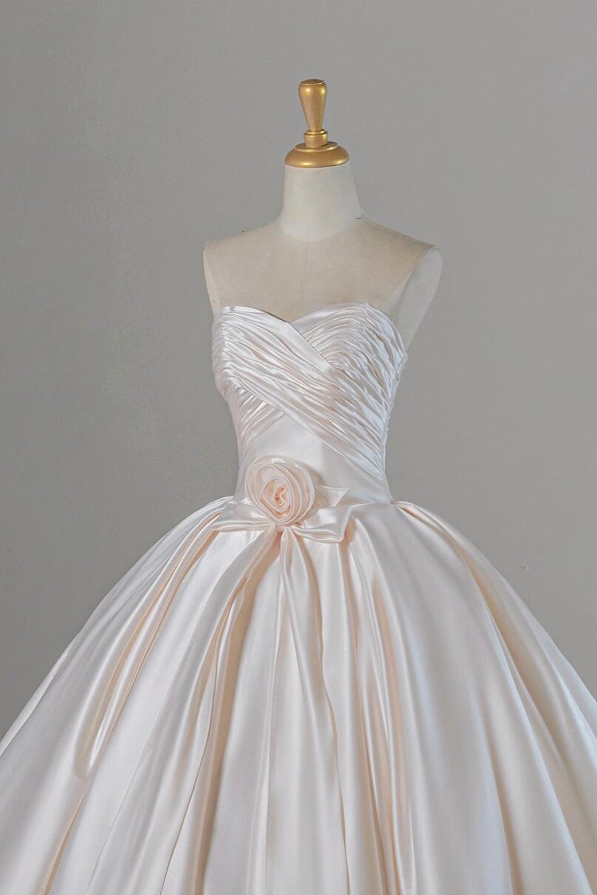 Champagne Satin Long Prom Dress, A-Line Strapless Evening Party Dress