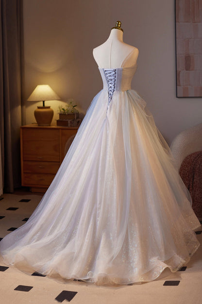 Beautiful Sparkling Tulle Long Prom Dress, A-Line Strapless Evening Party Dress