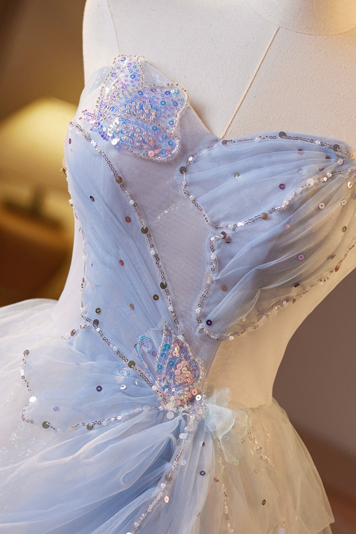 Beautiful Sparkling Tulle Short Prom Dress, A-Line Strapless Evening Party Dress