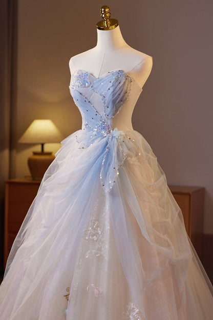 Beautiful Sparkling Tulle Long Prom Dress, A-Line Strapless Evening Party Dress