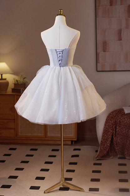 Beautiful Sparkling Tulle Short Prom Dress, A-Line Strapless Evening Party Dress