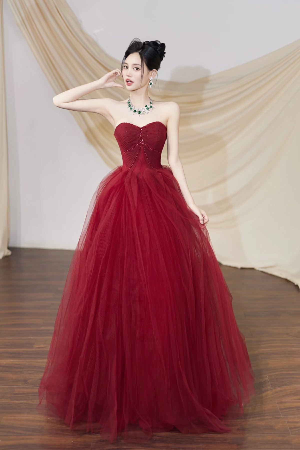Burgundy Tulle Long Prom Dress, Burgundy Off the Shoulder Party Dress