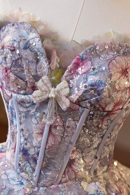 Lilac Tulle Floral Short Prom Dress, Lovely A-Line Evening Party Dress