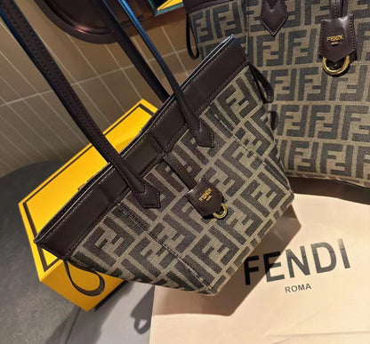Fendi Women Origami Large Brown FF Jacquard Fabric Bag that can be Transformed