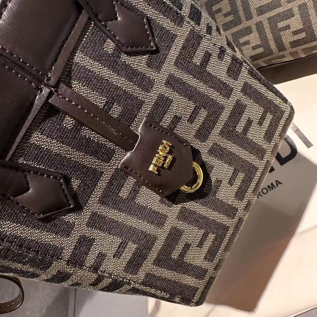 Fendi Women Origami Large Brown FF Jacquard Fabric Bag that can be Transformed
