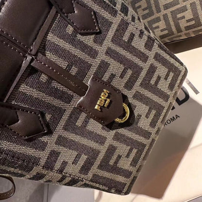 Fendi Women Origami Large Brown FF Jacquard Fabric Bag that can be Transformed