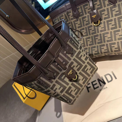 Fendi Women Origami Large Brown FF Jacquard Fabric Bag that can be Transformed