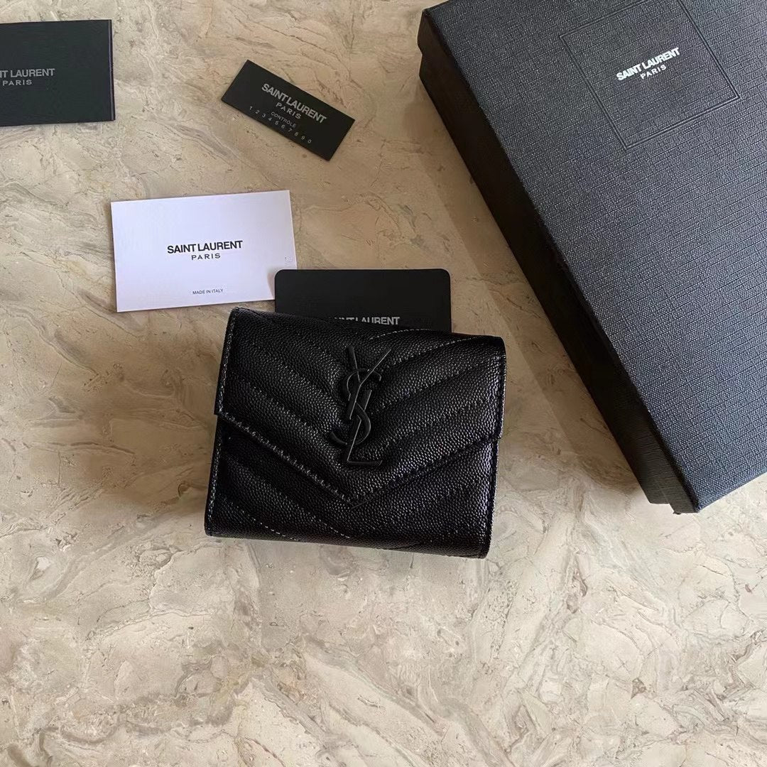 Saint Laurent Women’s Cassandre Matelasse Small Envelope Wallet in Grain De Poudre Embossed
